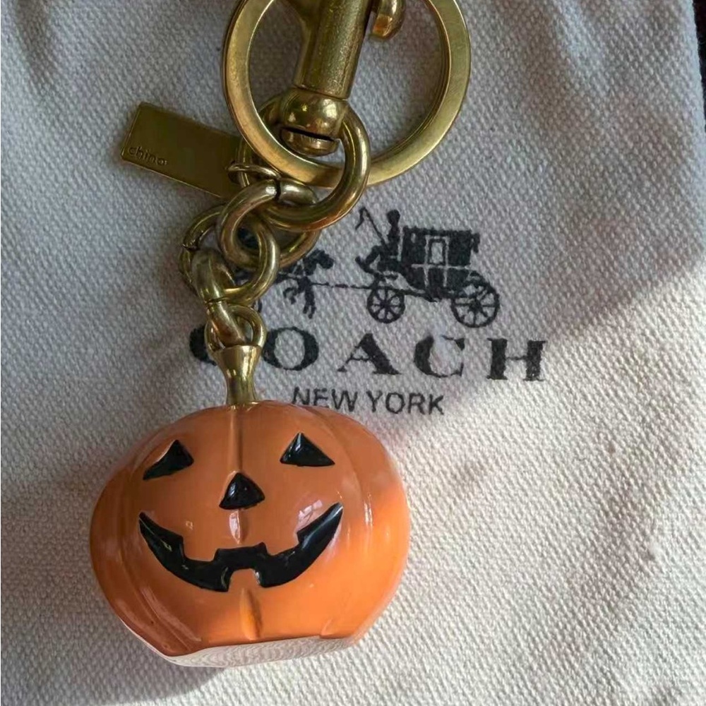 Coach Orange Jack-o'-Lantern Pumpkin Key Charm with Gold-Tone Hardware